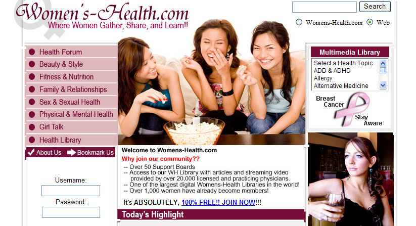 vBulletin forum website design for women's health community.