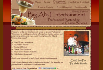 CSS website design for Columbus, Ohio bar tending service.
