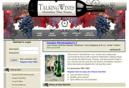 vBulletin forum website design for wine community.