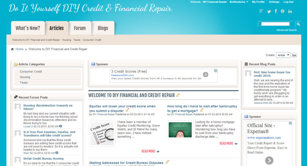 vBulletin 4.x CMS, forum, blog website design for credit repair.