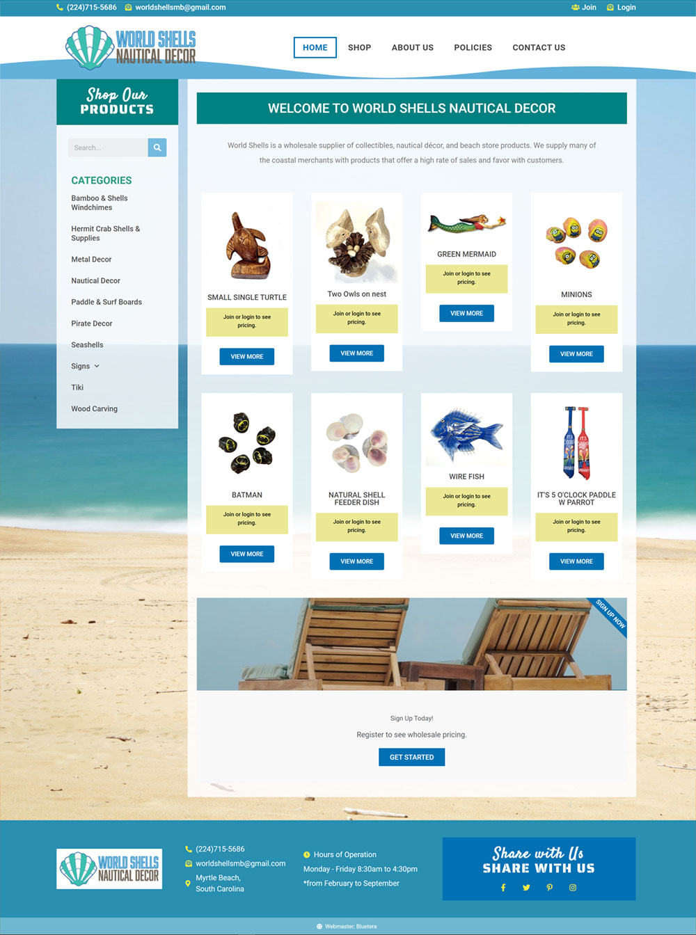 World Shells Nautical Decor Website Design